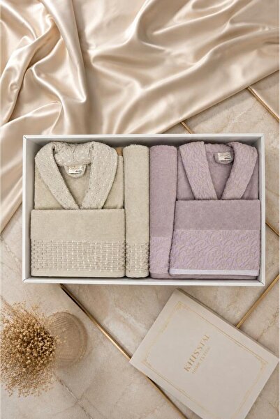 Kristal Set halate de baie pentru familie Dream Jacquard, 6 piese, Bej - Pudra