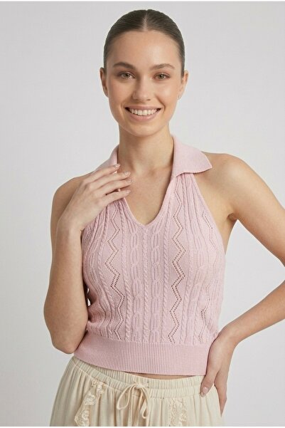 Neden Tekstil Women's Polo Neck Backless Crop Blouse