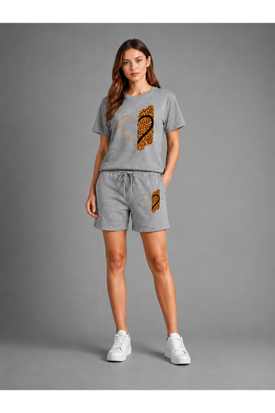 Gutsy Tricou și pantaloni scurți subțiri de vară, supradimensionați, cu impri...