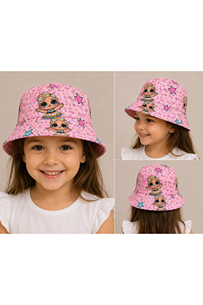 ues Pink Star Patterned Girls' Bucket Hat – Summer Fisherman Hat