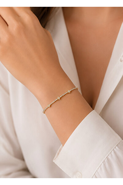 Belasso Steel Gold Color Zircon Stone Star Figured Women's Bracelet