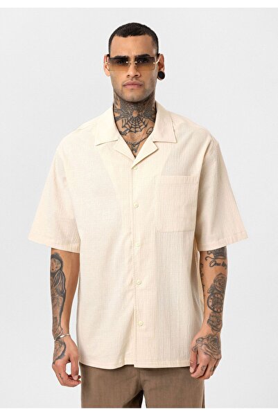 S13 Store Kısa Kol Oversize Keten Gömlek