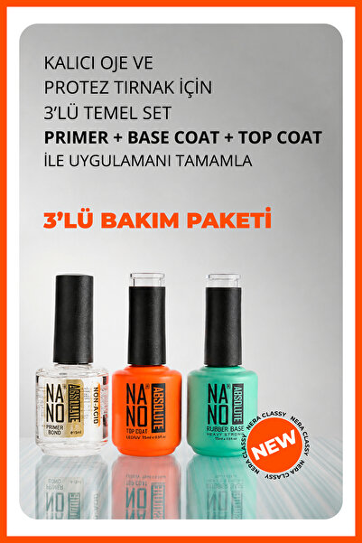 Nano Absolute Kalıcı oje ve Protez Tırnak Seti - 3’lü Set Primer 15 ml, Base ...