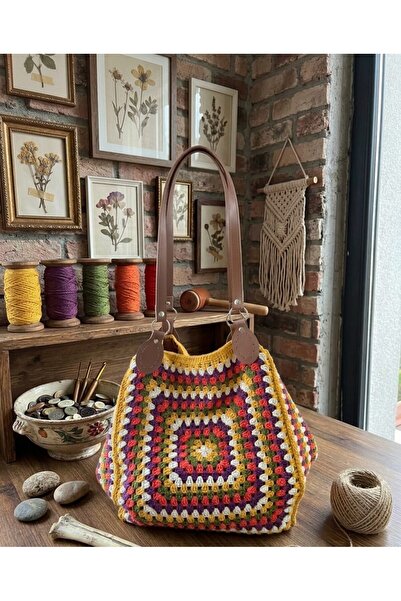 kocaycraft El Yapımı Granny Square Örgü Çanta – Renkli Tığ İşi Omuz Çantası –...