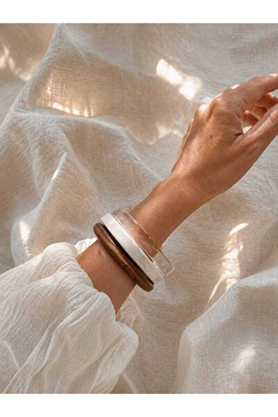Mope Accessories White & Wooden Elegance 3-Piece Bangle Bracelet Set