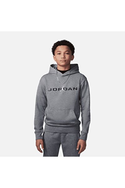JORDAN Kids Mj Baseline Unisex Children's Gray Hooded Sweatshirt - 95D744-Geh