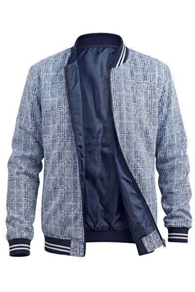 ixir Double-Sided Men's Seasonal Coat with Plaid Detail in Blue