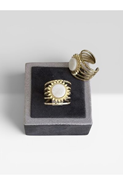 Mimoza Accessories خاتم من الفولاذ المطلي بالمينا الأبيض