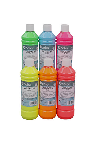 OColor Washable Gouache 6 X 500 Ml, Fluorescent Colors