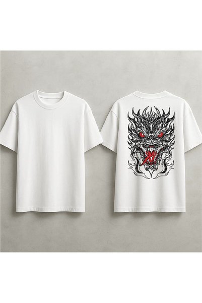 EFEVRA Custom Design Dragon Print Oversized T-Shirt