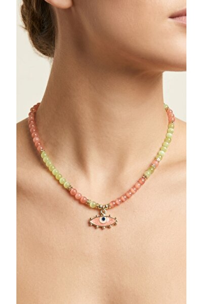 elinasaccessories قلادة إيليناس برتقالية خضراء على شكل عين القط مع قلادة على ...