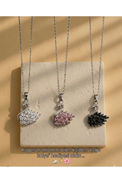 ArtBDesign Üçlü Kuğu Kolye Set Pembe Beyaz Siyah