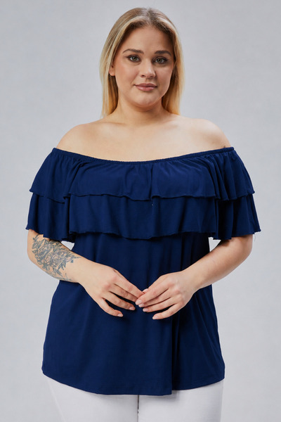Curvy Trend Plus Size Madonna Collar Viscose Blouse