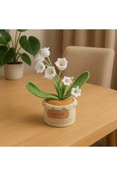 Generic Handmade White Lily Flower in Crochet Pot