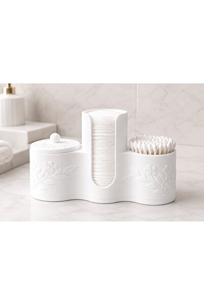 HobbyFabDesign Çiçek Desenli Pamuk Ped ve Kulak Çubuğu Düzenleyici Banyo Orga...