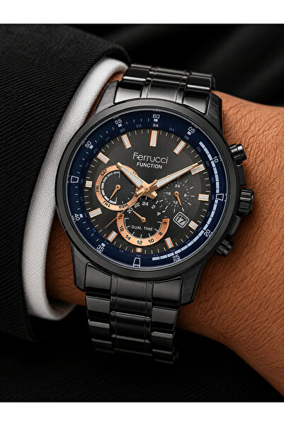 Ferrucci Men's Wristwatch Steel Band Black Color Calendar Feature Casual and ...