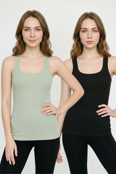 fevien 2-Pack 100% Cotton Ribbed Camisole Thick Strap U-Neck Flexible Comfort...