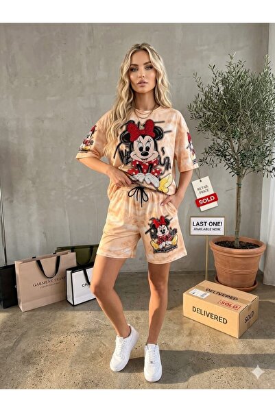 DENİKK Trend Digital Stone Print Embroidery Sequin Oversize Short Sleeve Spor...