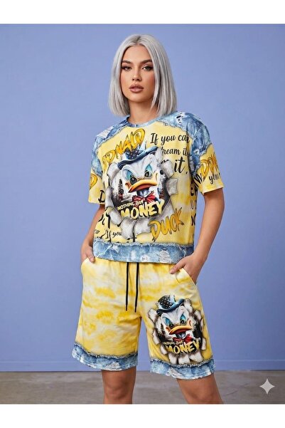 DENİKK Trend Digital Stone Print Embroidery Sequin Oversize Short Sleeve Spor...