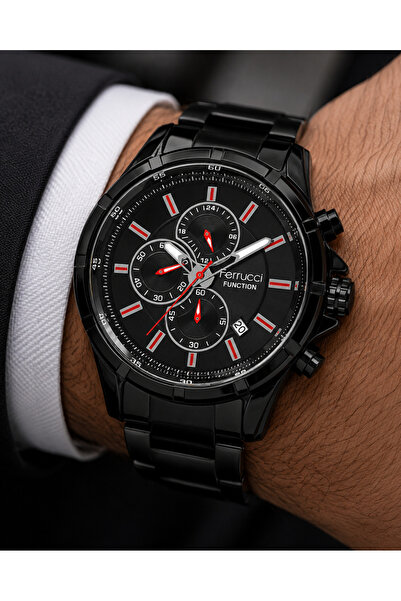 Ferrucci Men's Wristwatch Steel Band Black Color Functional Calendar Daily an...