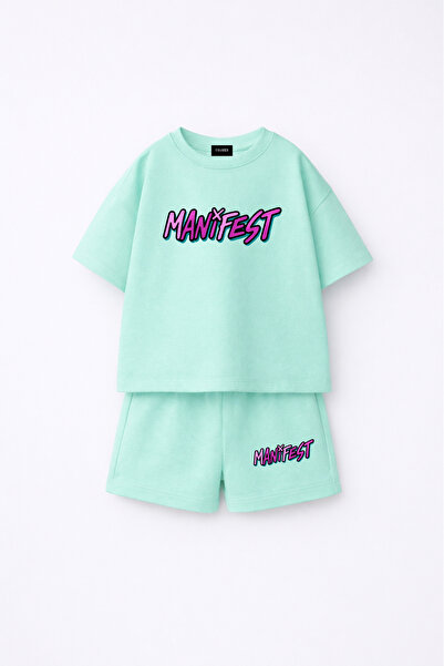 fasardi تي شيرت وشورت من القطن بنسبة 100% مطبوع عليه شعار Manifest Girls، طقم...