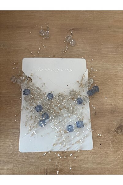ELUNE İSTANBUL & Milano Blue Crystal Stone Bead Embellished Design Necklace a...