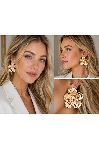 beyna aksesuar Gold Pearl Earrings 7 cm