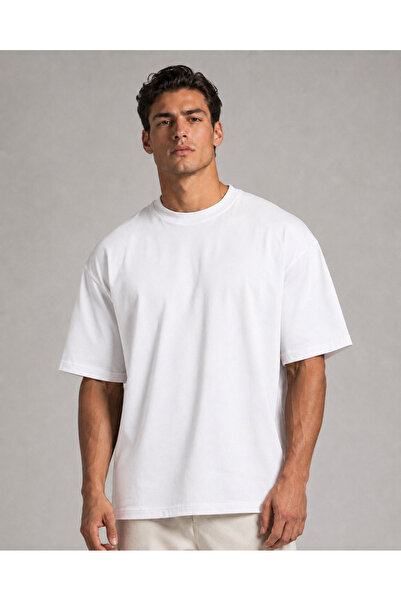 metsawear Men's Premium White Oversize Basic T-Shirt – European Fit, Comforta...