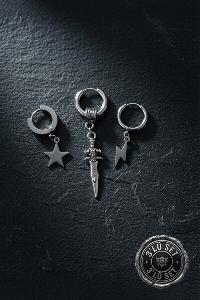SET OF 3 PERFORATED STEEL EARRINGS