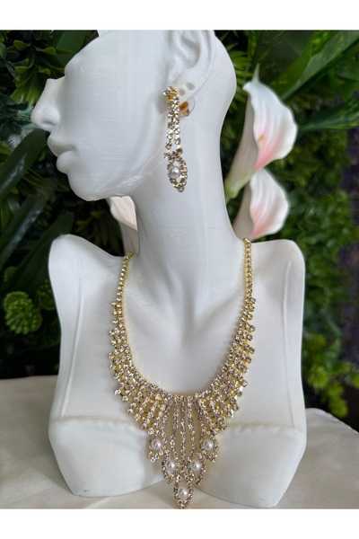 B & S Zirkon Taşlı Gerdanlık Kolye Küpe Set