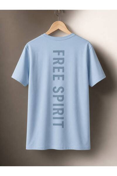 SİBELİZE Baby Blue 100% Cotton Free Spirit Back Print Oversize T-Shirt