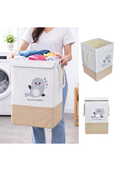 ARABIQO 65L Slim Laundry Hamper with Lid – Collapsible Narrow Laundry Basket with Removable Inner Bag & Bamboo Handles