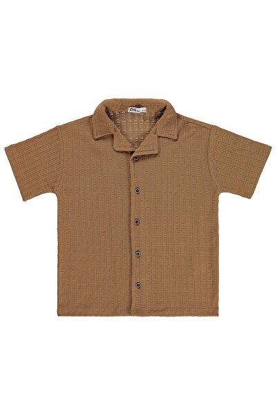Civil Boys Square Textured Holiday Collar Shirt for 6-9 Years Old - Brown