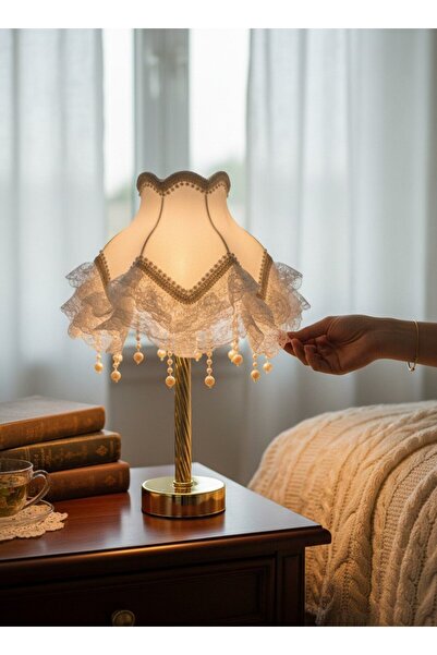 Dekovien Ecru Velvet Covered Handmade Classic Model Gold Legged Vintage Lamps...