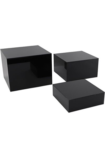 Slasa Black Acrylic Cubic Display Risers Set of 3 Nesting 20/15/17 cm for Buf...