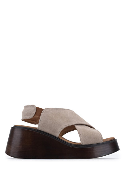 Tamer Tanca Women's Genuine Leather Beige Suede Flat Sandals
