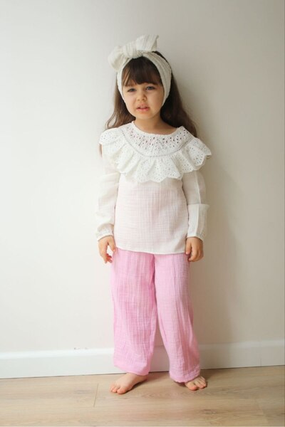 RÜYA KİDS Girl's 100% cotton efil efil muslin fabric 2-piece top and bottom set