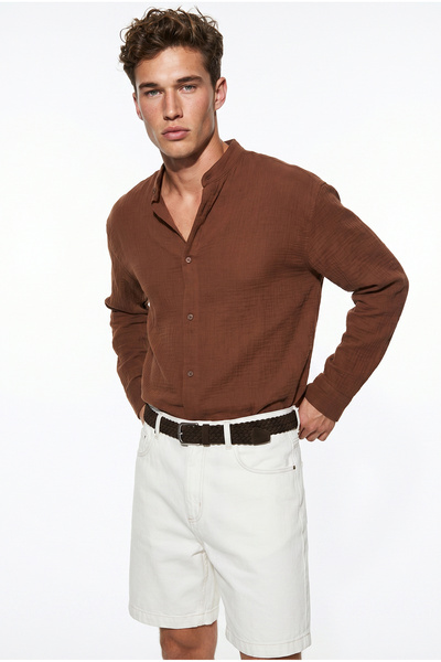 Bianco Lucci Men's Breathable Half Oversize Muslin Fabric Long Sleeve Court C...