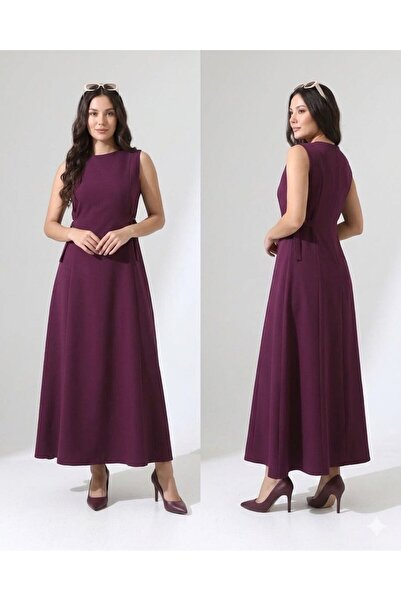 Roza Moda Collection Kadın Bisiklet Yaka Yanı Tokalı Uzun Elbise A-Line Cepli...