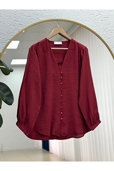 BENAHOLL Yaşam V-Neck Buttoned Cupra Shirt-Nl361.2 Claret Red