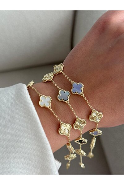 Finery by Nerrs Lazer kesim yonca model iki renkli bileklik gold