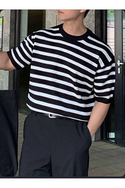 VESTIR BIEN Oversize Navy Blue-White Striped T-Shirt