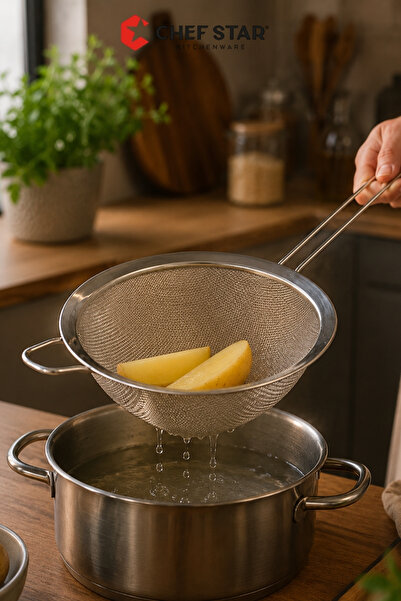 Chefstar 14 CM PASLANMAZ ÇELİK KULPLU TEL KEVGİR MUTFAK SÜZME KEVGİRİ
