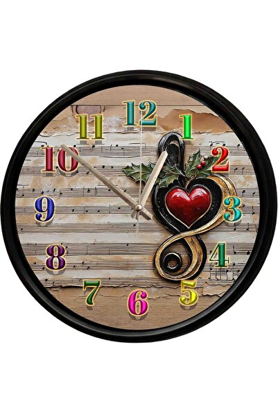 Caseras Music and Heart Themed Decorative Wall Clock 28 cm Silent Mechanism