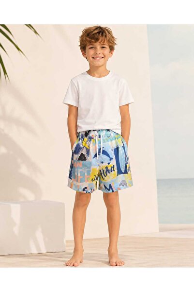 kidsense Boy's Patterned Elastic Waist Lace-Up Swim Shorts