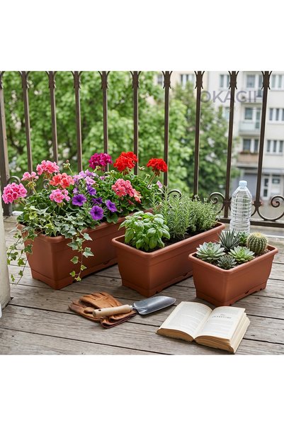 okacih Kiremit Rengi 3 Parça Ekonomik Saksı Seti - 20 cm, 30 cm ve 45 cm Balk...