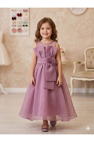 SÜSLÜ KİDS Girl's Bow/Flower Detailed Long Evening Dress/Graduation Dress/Wed...