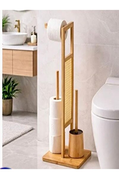Esence Hediyelik Bambu Tuvalet Kağıtlığı ve WC Fırça Seti
