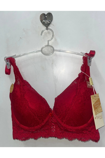 Belvü Women's Underwire Non-Padded Lace Detailed Lipstick Red Bra