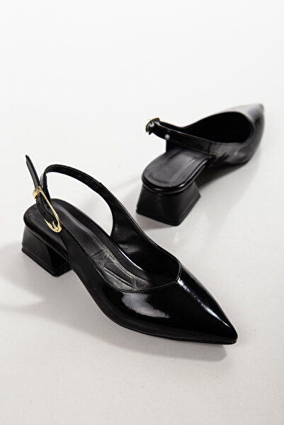 derim shoes Women's Black Patent Leather Slingback Heeled Shoes – Pointed Toe...